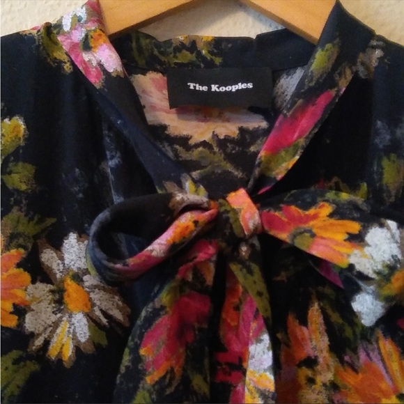 The KOOPLES | Black Floral Long Sleeved Tie Dress women’s XS - Picture 4 of 9
